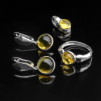 Кольцо 200-1, Серебро 925, Серебрение, Янтарь-Лимонный