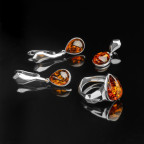 Кольцо 201-1, Серебро 925, Родирование, Янтарь-Коньячный