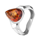 Кольцо 201-1, Серебро 925, Родирование, Янтарь-Коньячный