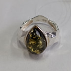 Кольцо 201-1, Серебро 925, Серебрение, Янтарь-Зеленый