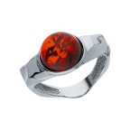 Кольцо 202-1, Серебро 925, Родирование, Янтарь-Коньячный