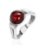 Кольцо 202-1, Серебро 925, Серебрение, Янтарь-Вишневый