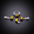 Кольцо 202-1, Серебро 925, Серебрение, Янтарь-Зеленый