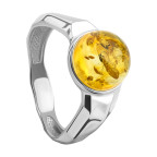 Кольцо 202-1, Серебро 925, Серебрение, Янтарь-Лимонный