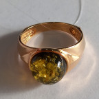 Кольцо 203-1, Серебро 925, Позолота, Янтарь-Зеленый