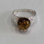 Кольцо 203-1, Серебро 925, Серебрение, Янтарь-Зеленый