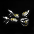 Кольцо 204-1, Серебро 925, Родирование, Янтарь-Зеленый