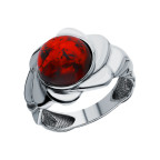 Кольцо 205-1, Серебро 925, Родирование, Янтарь-Вишневый