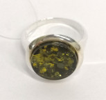 Кольцо 358-1, Серебро 925, Серебрение, Янтарь-Зеленый