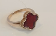 Кольцо 070-2, Серебро 925, Позолота, Янтарь-Красный