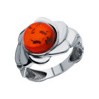 Кольцо 205-1, Серебро 925, Серебрение, Янтарь-Коньячный