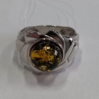 Кольцо 205-1, Серебро 925, Серебрение, Янтарь-Зеленый