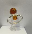 Кольцо 206-1, Серебро 925, Серебрение, Янтарь-Коньячный