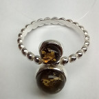 Кольцо 206-1, Серебро 925, Серебрение, Янтарь-Зеленый