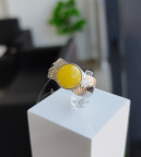 Кольцо 207-1, Серебро 925, Родирование, Янтарь-Матовый