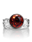 Кольцо 208-1, Серебро 925, Родирование, Янтарь-Вишневый