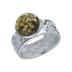 Кольцо 208-1, Серебро 925, Серебрение, Янтарь-Зеленый