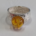 Кольцо 208-1, Серебро 925, Серебрение, Янтарь-Лимонный