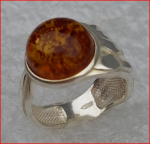 Кольцо 209-1, Серебро 925, Родирование, Янтарь-Коньячный