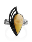 Кольцо 215-1, Серебро 925, Серебрение,чернение, Янтарь-Матовый