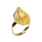 Кольцо 6001-1, Серебро 925, Позолота, Янтарь-Лимонный