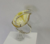 Кольцо 6001-1, Серебро 925, Серебрение, Янтарь-Матовый