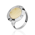 Кольцо 358-2, Серебро 925, Серебрение, Янтарь-Матовый; Фианиты