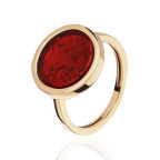 Кольцо 502-1, Серебро 925, Позолота, Янтарь-Красный
