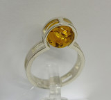 Кольцо 264-1, Серебро 925, Серебрение, Янтарь-Лимонный