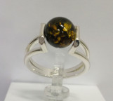 Кольцо 081-2, Серебро 925, Серебрение, Янтарь-Зеленый