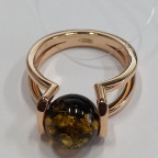 Кольцо 081-2, Серебро 925, Позолота, Янтарь-Зеленый