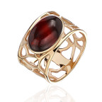 Кольцо 011-2, Серебро 925, Позолота, Янтарь-Вишневый