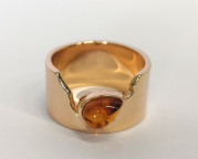 Кольцо 447-2, Серебро 925, Позолота, Янтарь-Коньячный