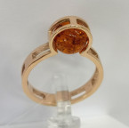Кольцо 264-1, Серебро 925, Позолота, Янтарь-Коньячный