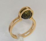 Кольцо 264-1, Серебро 925, Позолота, Янтарь-Зеленый