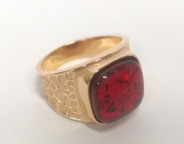Кольцо 359-1, Серебро 925, Позолота, Янтарь-Красный