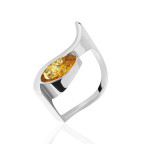 Кольцо 509-1, Серебро 925, Серебрение, Янтарь-Лимонный