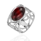 Кольцо 011-2, Серебро 925, Родирование, Янтарь-Вишневый