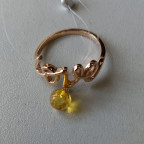 Кольцо 232-2, Серебро 925, Позолота, Янтарь-Лимонный