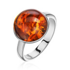 Кольцо 230-1, Серебро 925, Серебрение, Янтарь-Коньячный
