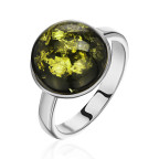 Кольцо 230-1, Серебро 925, Серебрение, Янтарь-Зеленый