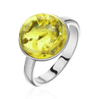 Кольцо 230-1, Серебро 925, Серебрение, Янтарь-Лимонный
