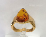 Кольцо 201-1, Серебро 925, Позолота, Янтарь-Коньячный