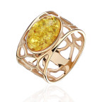 Кольцо 011-2, Серебро 925, Позолота, Янтарь-Лимонный