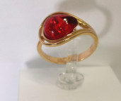 Кольцо 042-1, Серебро 925, Позолота, Янтарь-Красный