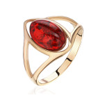 Кольцо 044-1, Серебро 925, Позолота, Янтарь-Красный
